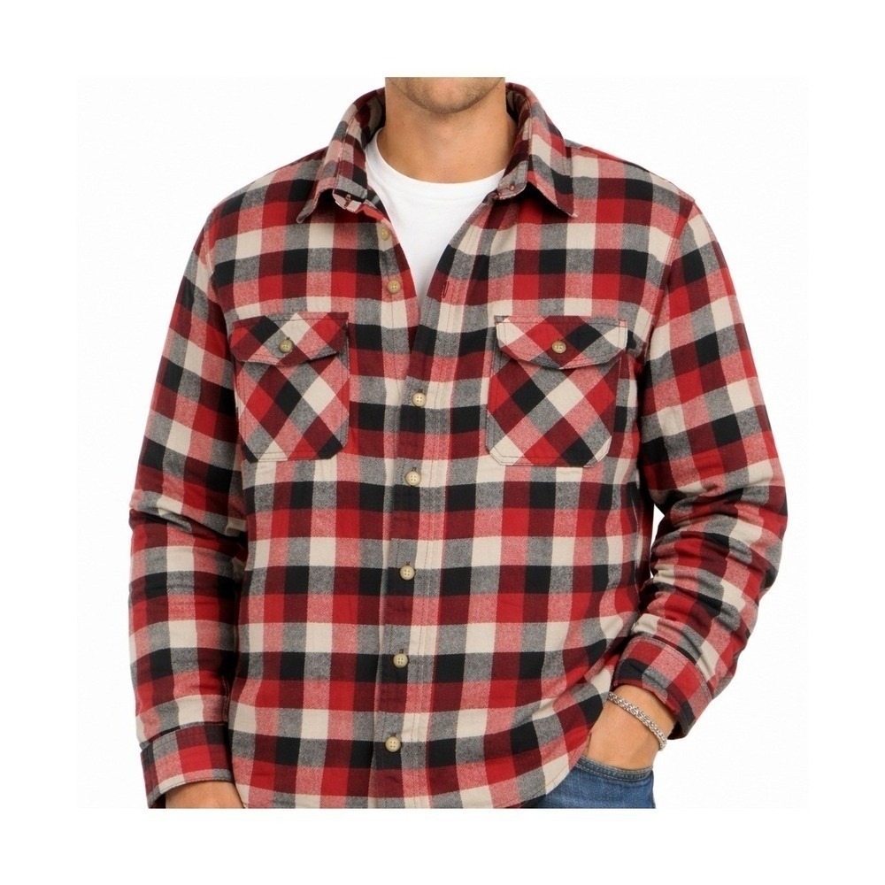 Wrangler Flannel Shirt Jacket Men 3XL Red Plaid Quilted Lined Button Up